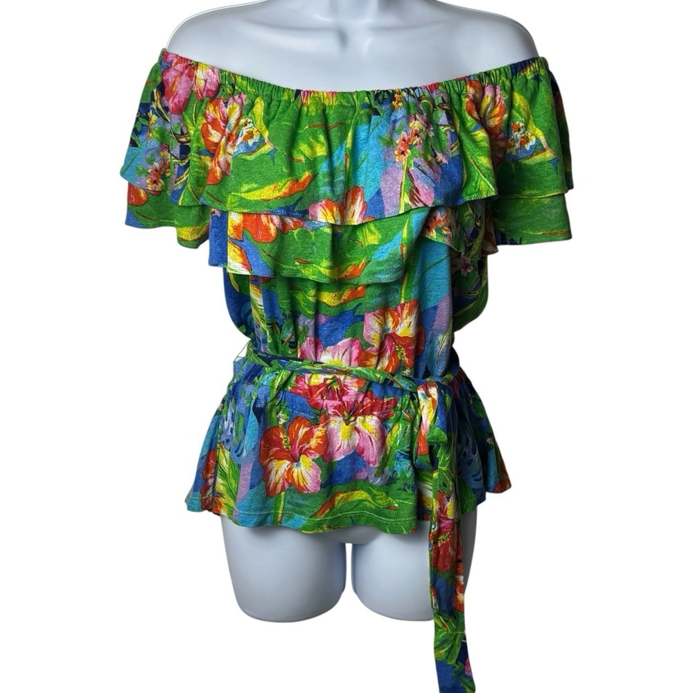 Lauren Ralph Lauren Floral Jersey Knit Off The Shoulder Blouse Resort Travel‎ M - Picture 2 of 11